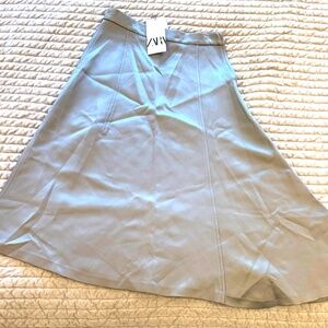 Zara Grey Satin Skirt With Asymmetrical Hemline Size S